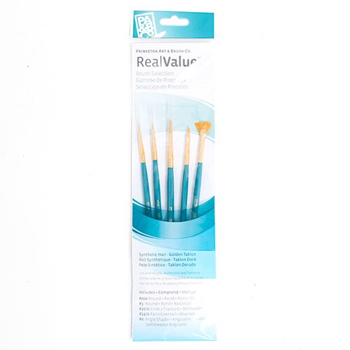 Princeton, Real Value, Gold Taklon, Brush Set, 5 Pack, PB9170